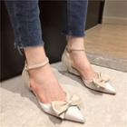 Ankle Strap Bow-accent Kitten-heel Sandals