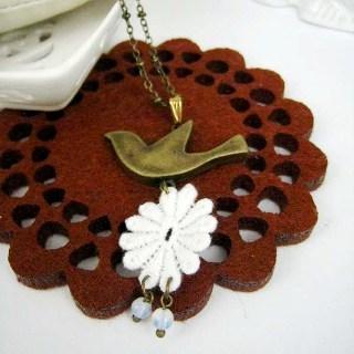 Copper Flying Piegon Lace Necklace Copper - One Size