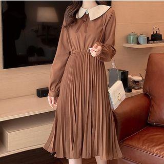 Balloon-sleeve Bow Midi A-line Dress