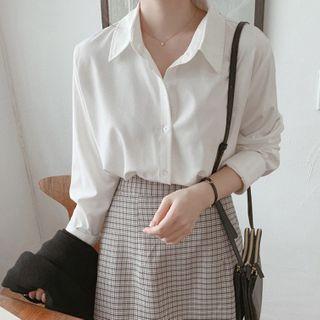Plain Shirt / Plaid Midi Pencil Skirt