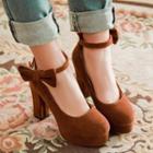 Bow Round-toe Chunky-heel Shoes