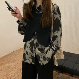 Tie Dye Shirt / Plain Vest / Wide Leg Pants