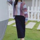 Set: Pinstriped Color Block Sweater + Midi Straight-fit Skirt