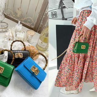 Turn-lock Croc-grain Hand Bag With Strap