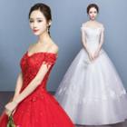 Embellished Lace Panel Off-shoulder Wedding Ball Gown