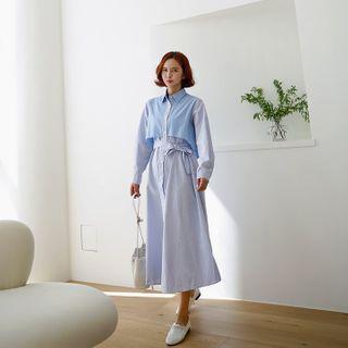 Flap Stripe Long Shirtdress