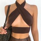 Sleeveless Halter Neck Cut-out Crop Top