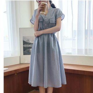 Short-sleeve Midi Striped Shirtdress