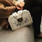 Embroidery Studded Chain Cross Bag