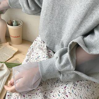 Slit-sleeve Chiffon-trim Sweatshirt Gray - One Size