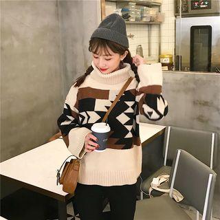 Turtleneck Pattern Loose Sweater