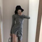Drawstring Mini Bodycon Hoodie Dress Gray - One Size