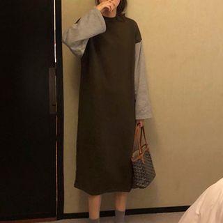 Color Block Midi Pullover Dress Dark Green & Gray - One Size