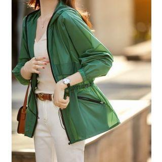 Drawstring Zip-up Hooded Jacket