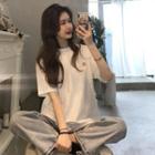 Short-sleeve Smiley Face Printed Loose Fit T-shirt