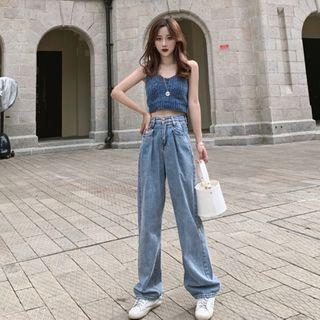 Cropped Camisole Top / High-waist Wide-leg Jeans