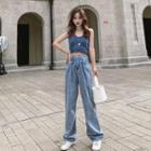 Cropped Camisole Top / High-waist Wide-leg Jeans