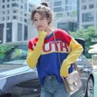 Long-sleeve Color-block Letter Sweater