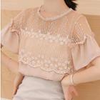 Lace Panel Frilled Trim Short-sleeve Chiffon Top