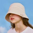 Reversible Checked Bucket Hat With Brooch Beige - One Size