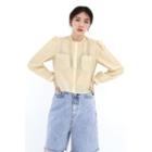 Round-neck Sheer Cropped Blouse Yellow - One Size