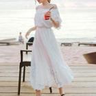 Off-shoulder Maxi Perforated Sundress