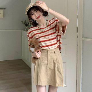 Short-sleeve Striped T-shirt / Plain Skort