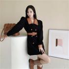 Faux Leather Corduroy Button-up A-line Mini Dress