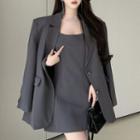 Plain Slit Suspender Skirt / Pocket-detail Long-sleeve Blazer