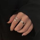 Set: Heart Alloy Ring + Glaze Alloy Ring 1 Set Of 2 - Open - Silver - One Size