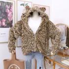 Ear-accent Leopard-print Hooded Jacket