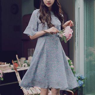 Short-sleeve Ruffled Floral Dress