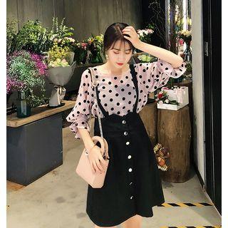 Polka Dot 3/4-sleeve Top / Pinafore Dress