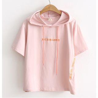 Embroidered Letter Short-sleeve Hoodie