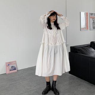 Tie-cuff Ruffled Midi A-line Dress