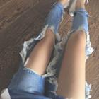 Rip Straight Fit Jeans / Belt / Set
