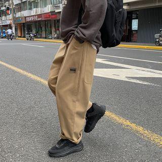 Drawstring-waist Plain Straight-cut Pants