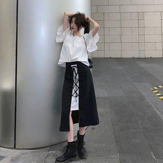 Flare-sleeve Top / A-line Midi Skirt