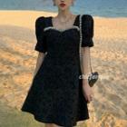 Puff-sleeve Jacquard Dress