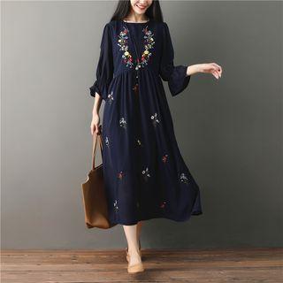 Short-sleeve Loose-fit Floral Dress