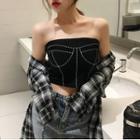Print Cropped Tube Top Black - One Size