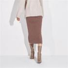 Wool Blend Slit-side Midi Skirt