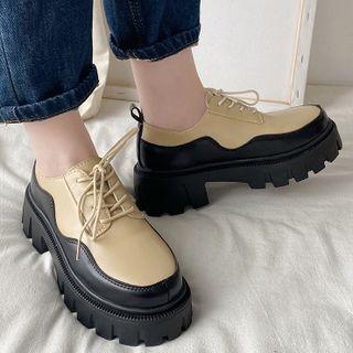 Two-tone Lace-up Platform Shoes
