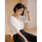 U-neck Slit-side Long T-shirt