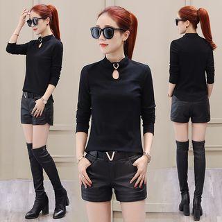 Bow-neck Keyhole Rib Sweater