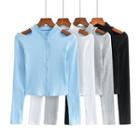 Long-sleeve Cold Shoulder Button-up Crop Top