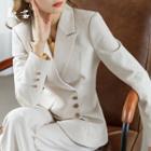 Tie-neck Blouse / Asymmetrical Blazer / Pencil Skirt / Wide Leg Pants / Set