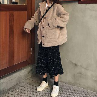Fleece Buttoned Jacket Khaki - One Size
