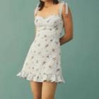 Tie-strap Floral Print Check Mini Mermaid Dress