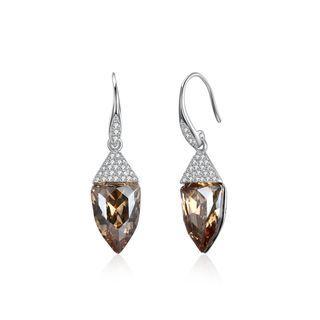 925 Sterling Silver Fashion Geometric Water Drop Shaped Golden Austrian Element Crystal Earrings Silver - One Size